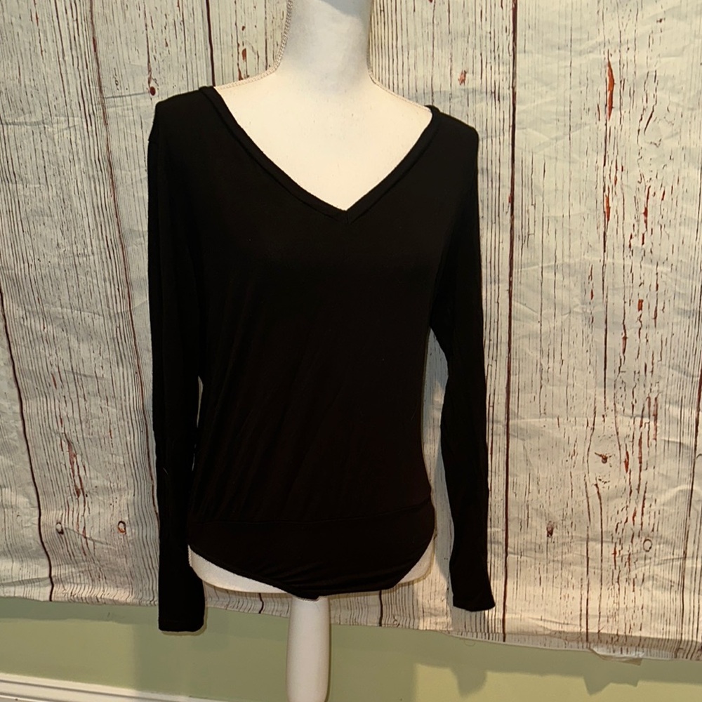 Black V-Neck Long Sleeve Top body suit